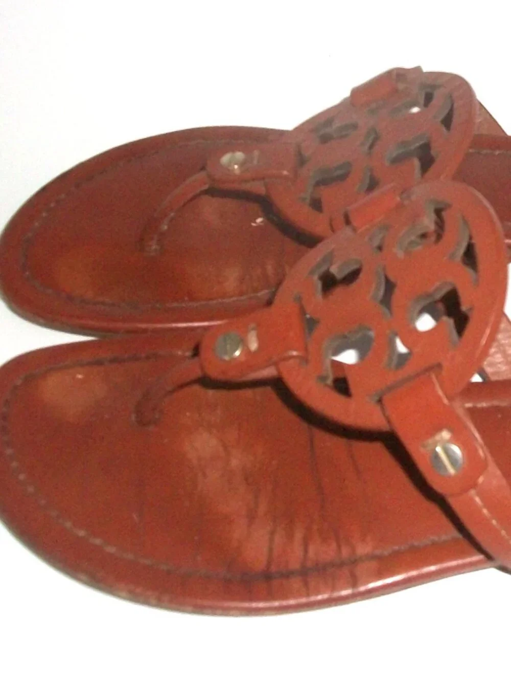 Tory Burch Miller Caramel Leather Large-Logo Thong Sandals